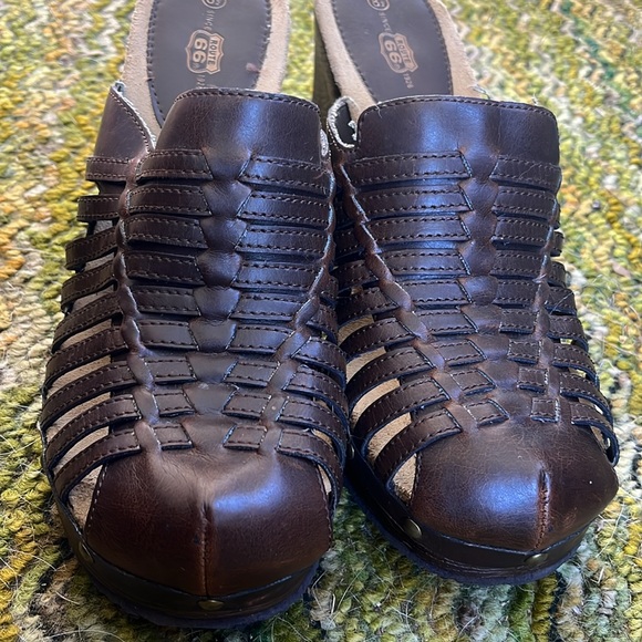Vtg Y2K Route 66 Brown Chunky Slip On Clog - Picture 4 of 4